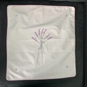 Throw pillow cover w/ Lavender flower embroidery